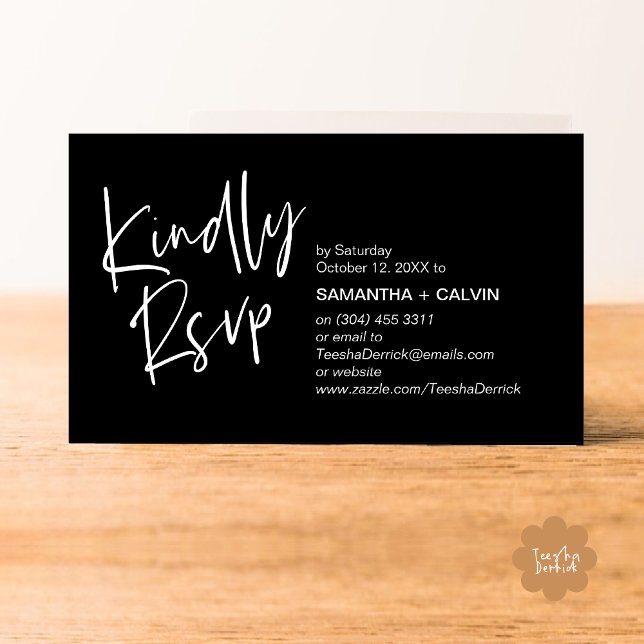 Kindly RSVP Modern Minimalist Wedding Invitation (Kindly RSVP Modern Minimalist Wedding Dinner Invites Reminder Enclosed Card Phone Email Classy Black)
