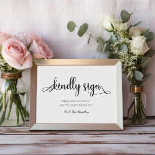 "Kindly sign" Black White guest book Wedding Sign