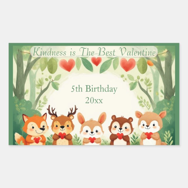 Kindness Best Valentine Nursery Woodland Animals  Rectangular Sticker (Front)