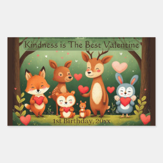 Kindness Best Valentine Woodland Animals Birthday Rectangular Sticker