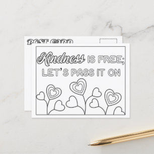 Kindness Is Free Colour Me Postcard