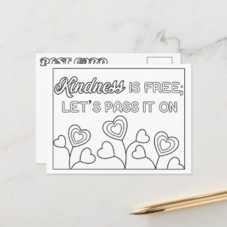 Kindness Is Free Colour Me Postcard