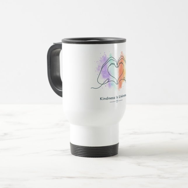 Kindness Is Universal Pride Heart Design Travel Mug (Front Left)
