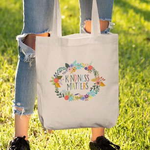 Kindness Matters, boho floral, Inspirational Quote Tote Bag