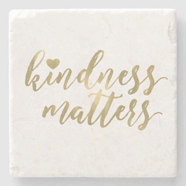 Kindness Matters Gold Heart inspirational quote Stone Coaster (Front)