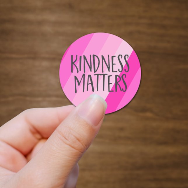 Kindness Matters, Modern Feminine Girly Pink  Classic Round Sticker (Creator Uploaded)