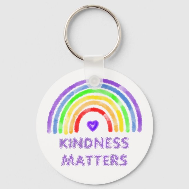 Kindness Matters | Rainbow and Heart Watercolor    Key Ring (Front)
