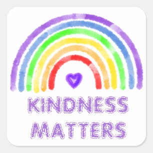 Kindness Matters   Rainbow and Heart Watercolor    Square Sticker