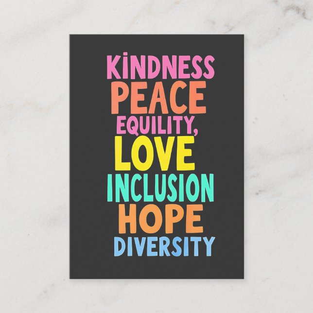 Kindness Peace Equality Love Inclusion Hope Divers Business Card (Front)