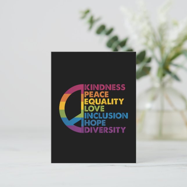 Kindness Peace Equality Love Inclusion Hope Divers Holiday Postcard (Standing Front)
