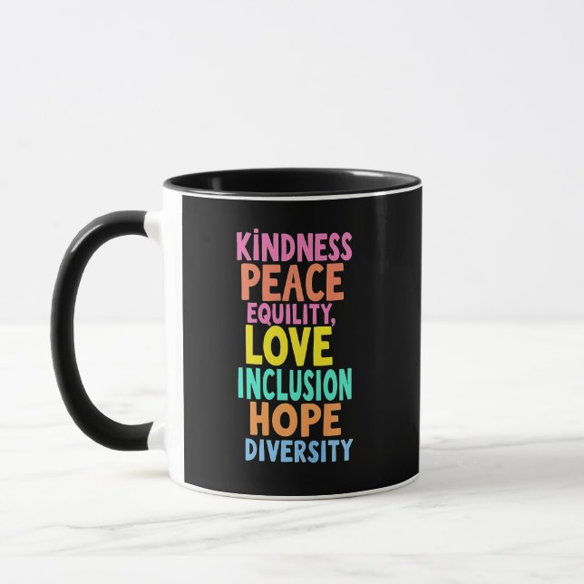 Kindness Peace Equality Love Inclusion Hope Divers Mug (Left)