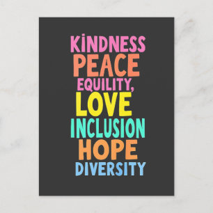 Kindness Peace Equality Love Inclusion Hope Divers Postcard