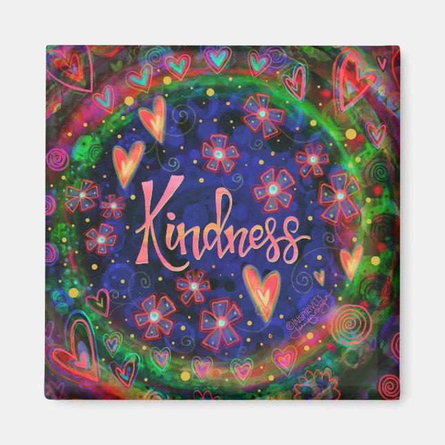 Kindness Pretty Blue Colourful Floral Inspirivity Magnet (Front)