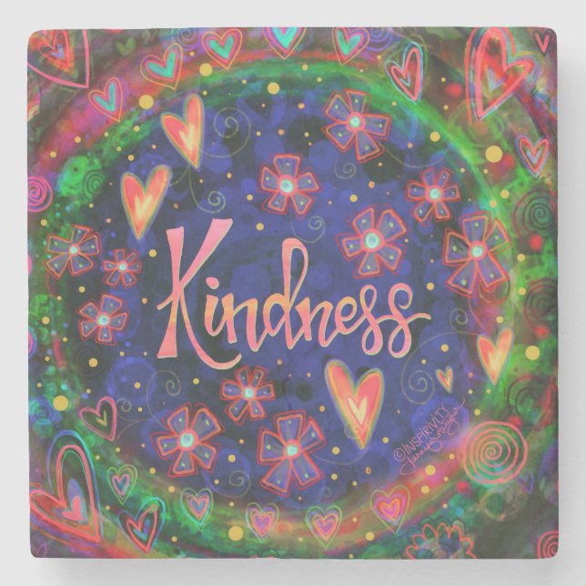 Kindness Pretty Floral Fun Inspirational Drink Stone Coaster (Front)