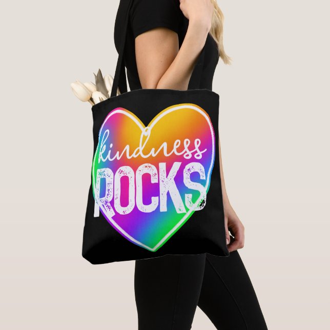 Kindness Rocks Rainbow Heart Tote Bag (Close Up)