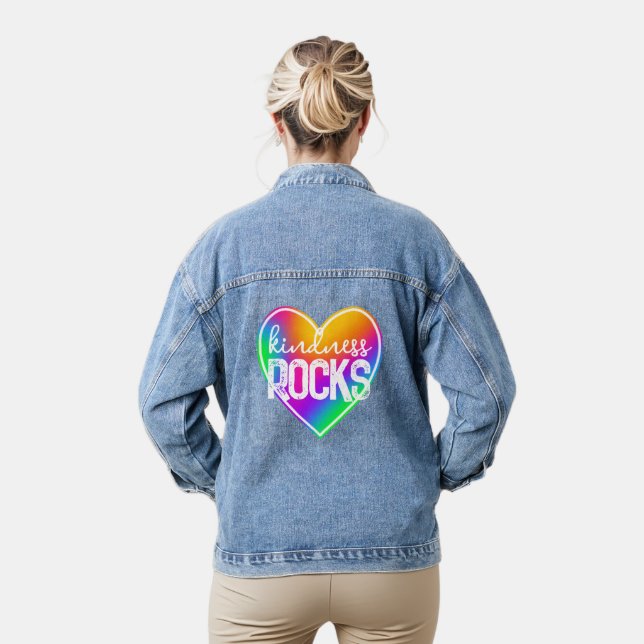 Kindness Rocks Rainbow Heart Women's Denim Jacket (Model)