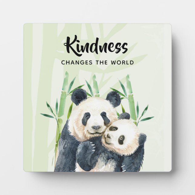 Kindness Saying with Cute Panda Bears Cuddling Plaque (Front)