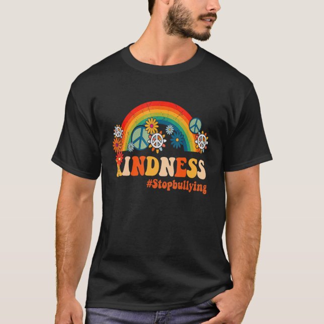 Kindness Stop Bullying Orange Retro Rainbow Unity  T-Shirt (Front)