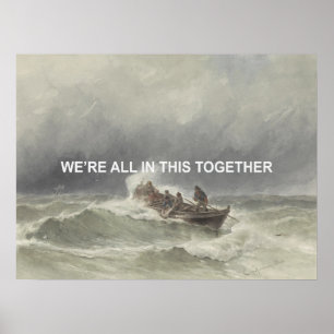 Kindness Text Quote + Vintage Seascape Watercolor Poster