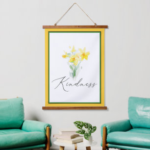 Kindness watercolor daffodils hanging tapestry