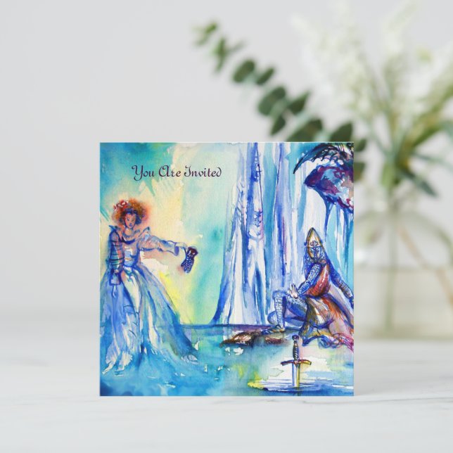 KING ARTHUR ,LADY OF THE LAKE AND EXCALIBUR gold Invitation (Standing Front)