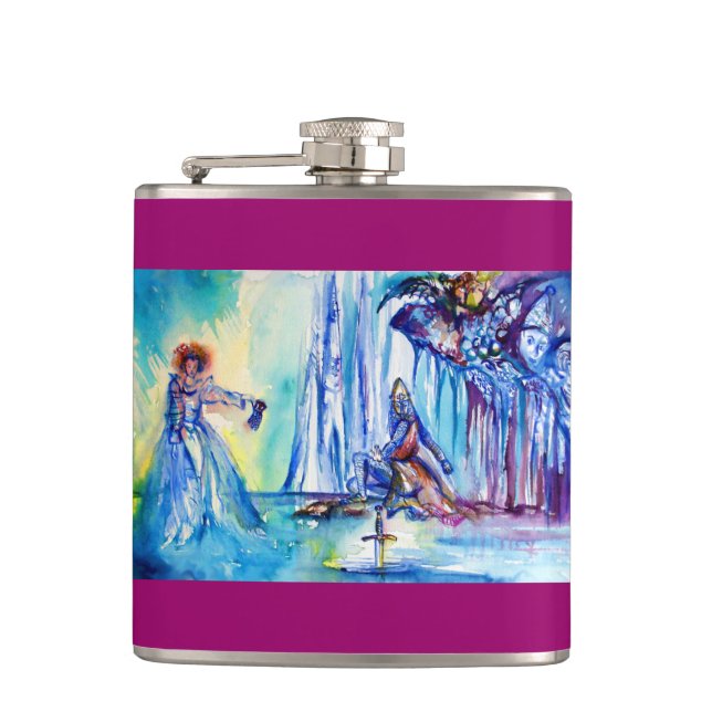 KING ARTHUR ,LADY OF THE LAKE AND EXCALIBUR HIP FLASK (Front)