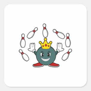 King at Bowling with Bowling pin Square Sticker