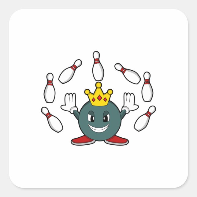 King at Bowling with Bowling pin Square Sticker (Front)