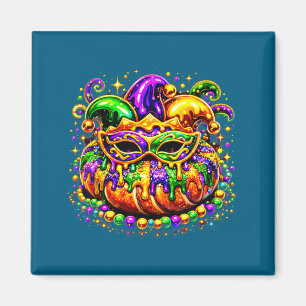 King Cake Golden Beads Mask Design Magnet