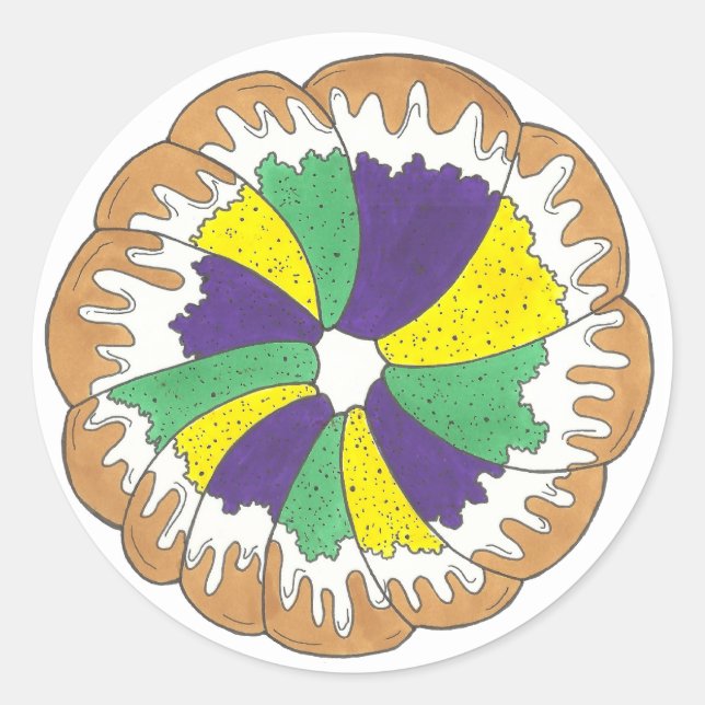King Cake New Orleans NOLA Mardi Gras Carnival Classic Round Sticker (Front)