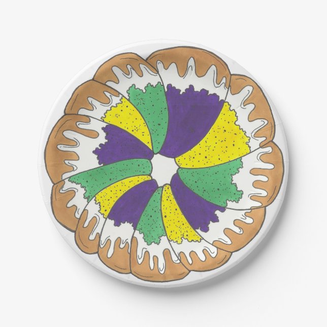 King Cake New Orleans NOLA Mardi Gras Carnival Paper Plate (Front)
