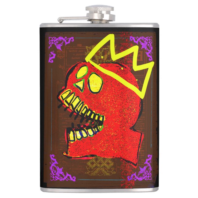 King Calavera Skull pGeek NFT Art Hip Flask (Front)