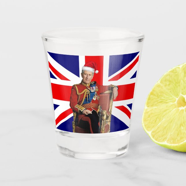 King Charles British Christmas  Shot Glass (Front)