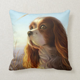 King Charles cavalier dog in autumn painting Cushion