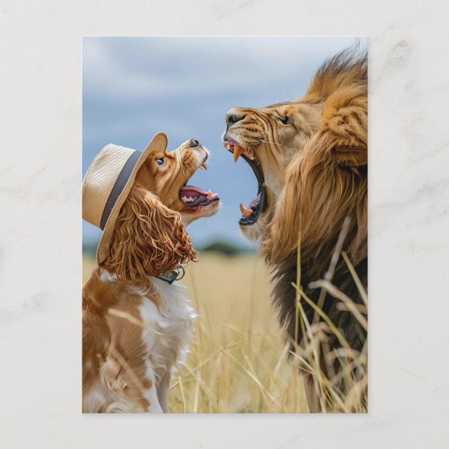 King Charles Cocker Spaniel with Lion Holiday Postcard (Front)