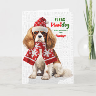 King Charles Funny Fleas Navidog with Name Holiday Card