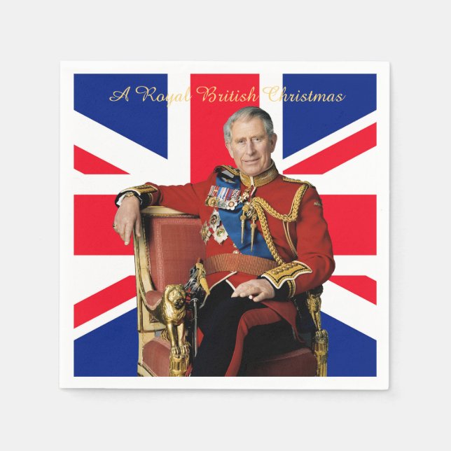 King Charles III British flag Christmas Greeting Napkin (Front)