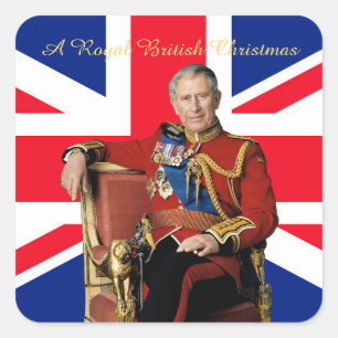 King Charles III British flag Christmas Greeting Square Sticker