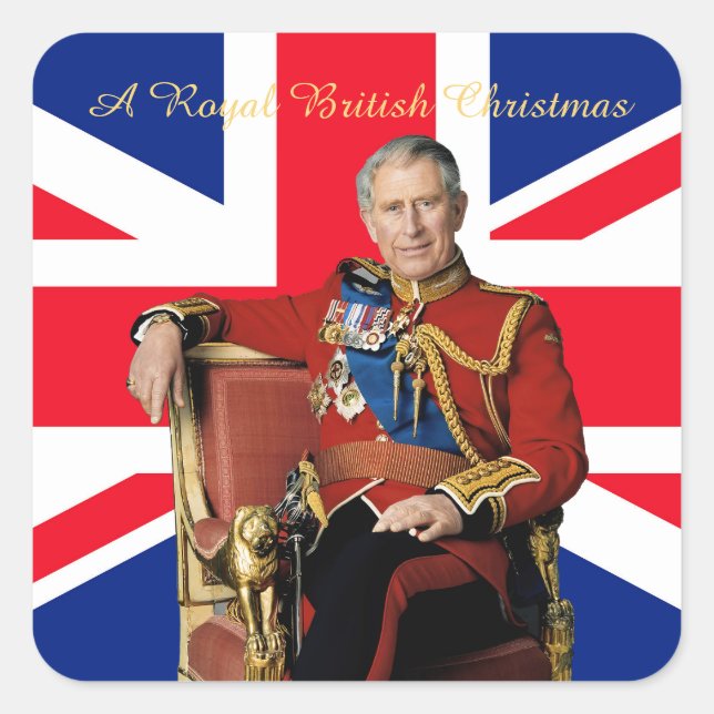 King Charles III British flag Christmas Greeting Square Sticker (Front)