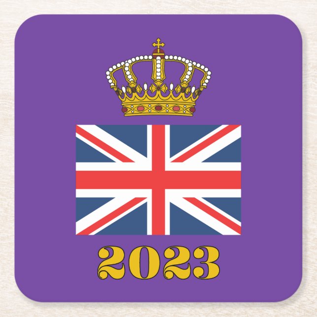 King Charles III Coronation 2023 UK British Crown  Square Paper Coaster (Front)