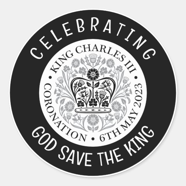 KING CHARLES III Coronation Black Classic Round Sticker (Front)