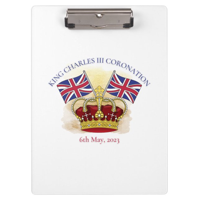 King Charles III Coronation Crown and Flags Clipboard (Front)