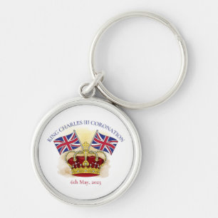 King Charles III Coronation Crown and Flags Key Ring