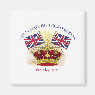 King Charles III Coronation Crown and Flags Magnet