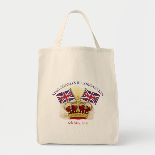 King Charles III Coronation Crown and Flags Tote Bag (Front)