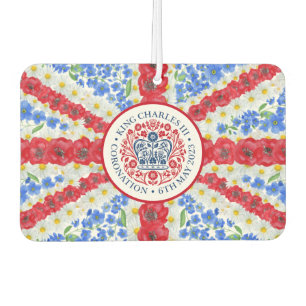 King Charles III Coronation Emblem Floral UK Flag Car Air Freshener