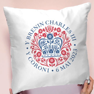 King Charles III Coronation Emblem in Welsh Cushion