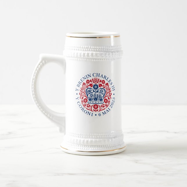 King Charles III Coronation Emblem, Royal Souvenir Beer Stein (Left)