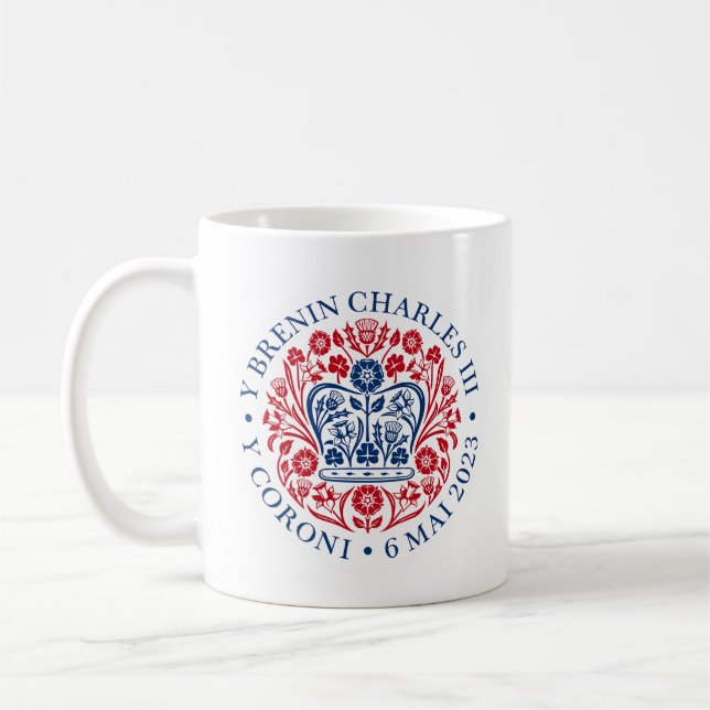 King Charles III Coronation Emblem, Royal Souvenir Coffee Mug (Left)
