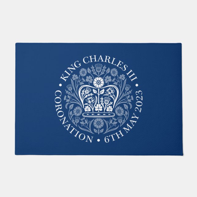 King Charles III Coronation Emblem, Royal Souvenir Doormat (Front)